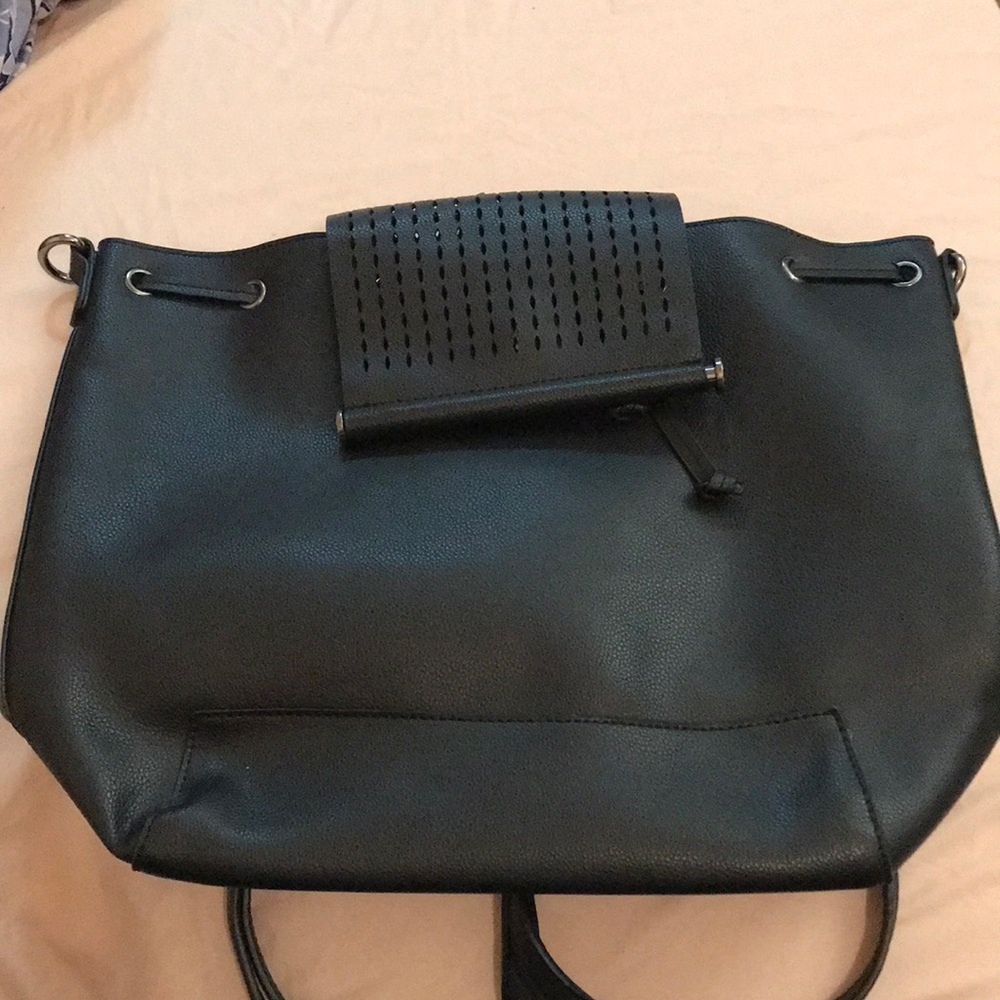 Black leather backpack/bucket bag